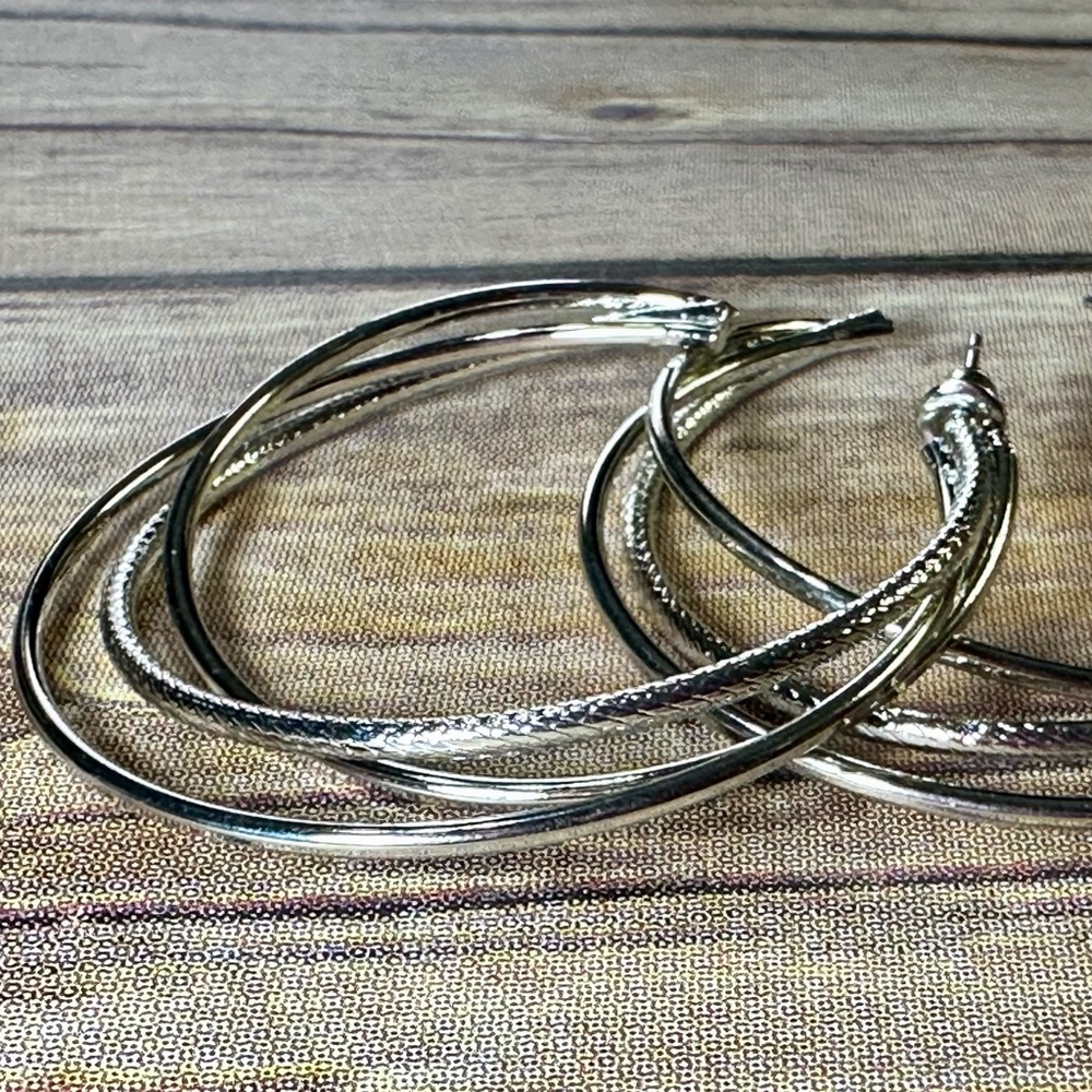 Silver Triple Hoop Earrings - Picture 2 of 5